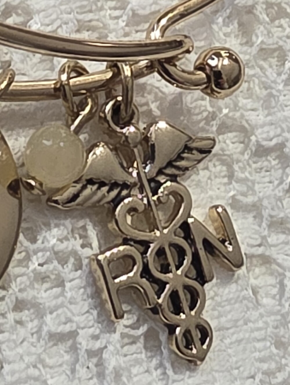 Gold-Tone Nurse Caduceus Charm Bangle Bracelet - Thoughtful Gift